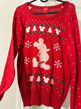 Disney Red Mickey Mouse Holiday Crewneck Sweater
